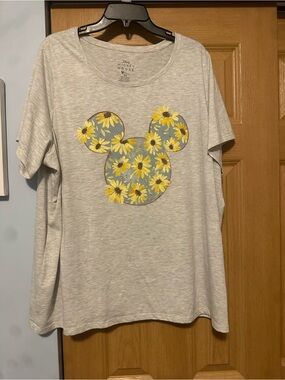 Disney Gray Tee with Yellow Floral Mickey Graphic